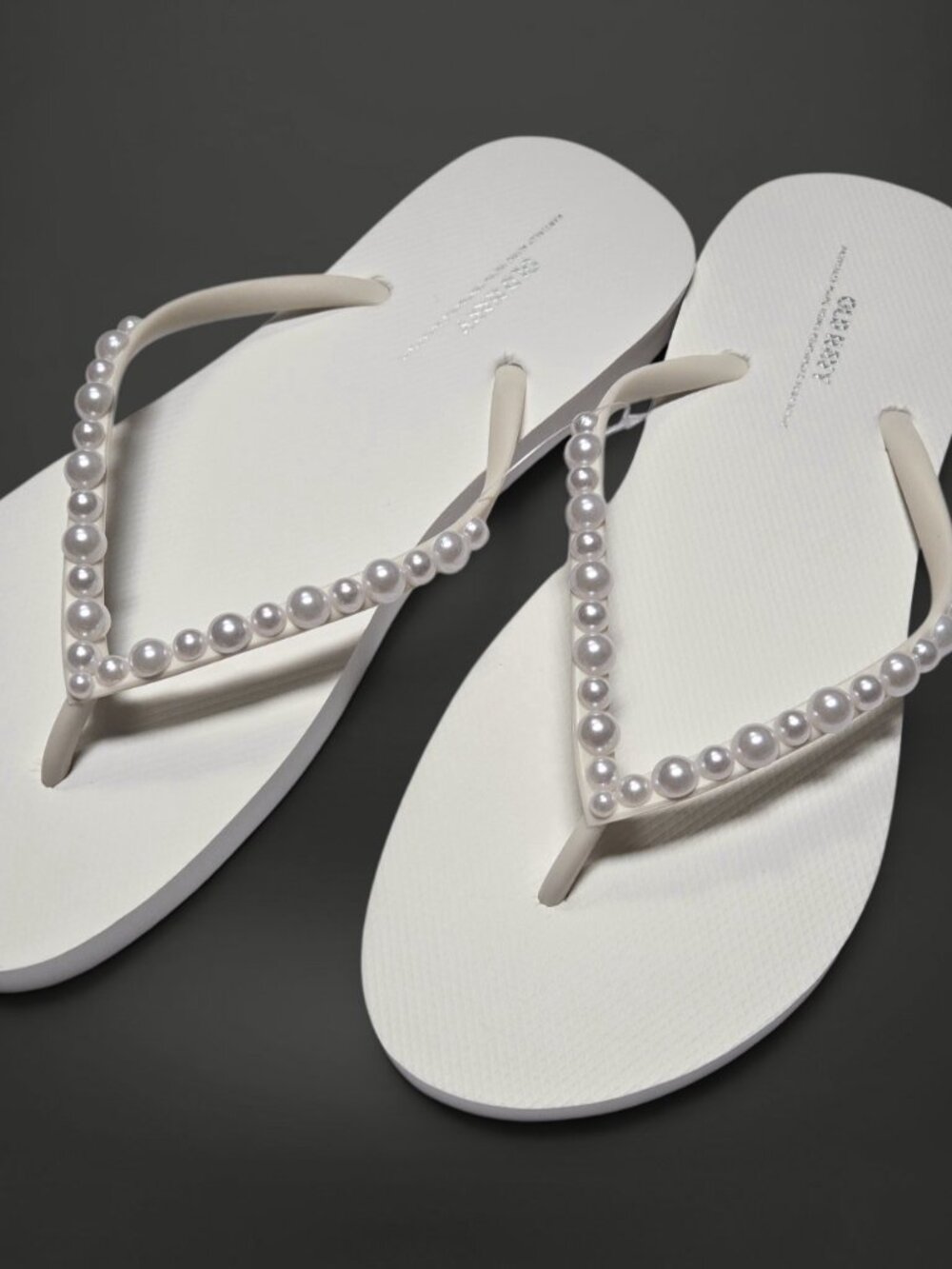 Custom Pearl Embellished White Flip Flop Sandals (US Womens 9)